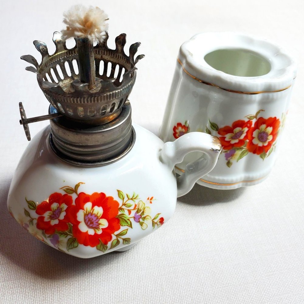 Mini Porcelain Cottagecore Orange Floral Oil Lamp